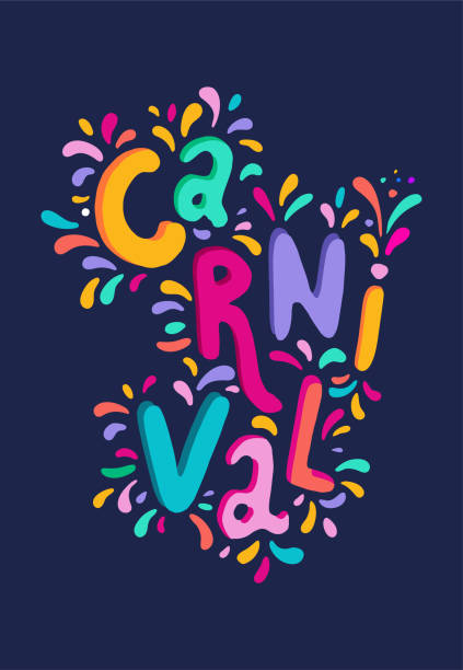 ilustrações de stock, clip art, desenhos animados e ícones de bright colorful vector handwritten lettering text. popular event in brazil. carnival title with colorful party elements. - samba dancing rio de janeiro carnival brazilian