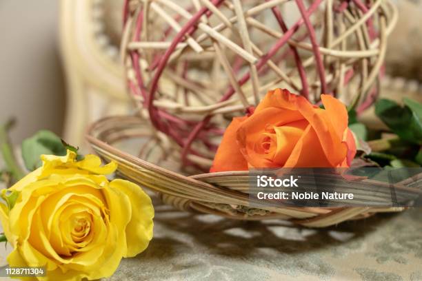Set Flowers And Basketry For A Feminine And Natural Decoration Stock Photo - Download Image Now