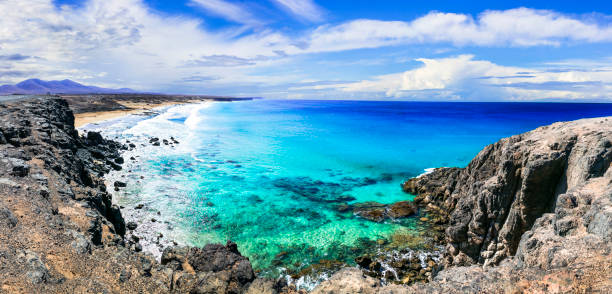 impresionantes playas de fuerteventura - el cotillo.  islas canarias - el cotillo fotografías e imágenes de stock