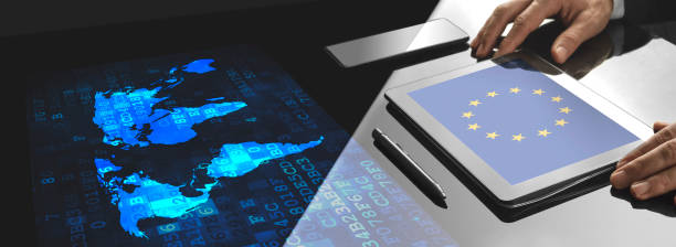 istock Businessman working in the office with screen tech 1128714696