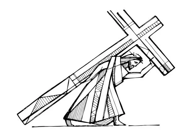 Vector illustration of Jesus Christ carrying the Cross