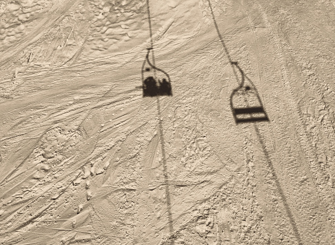 Ski Lift, shadow, vintage, black and white,