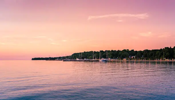 Beautiful peninsula seascape sunset on Eagle Harbor near Ephraim in Door County, Wisconsin