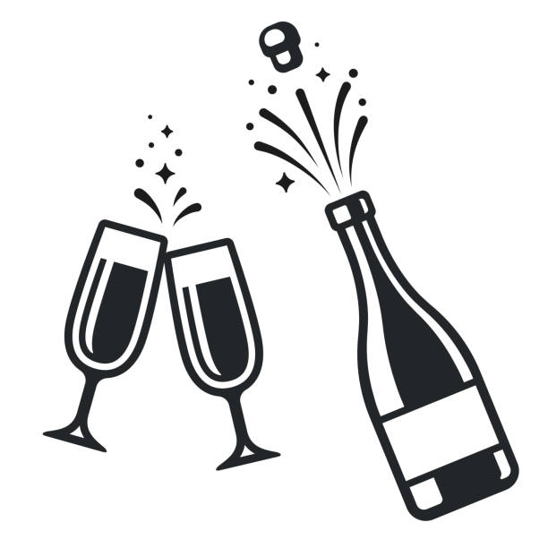 샴페인 병 및 안경 - cork wine bottle wine champagne stock illustrations