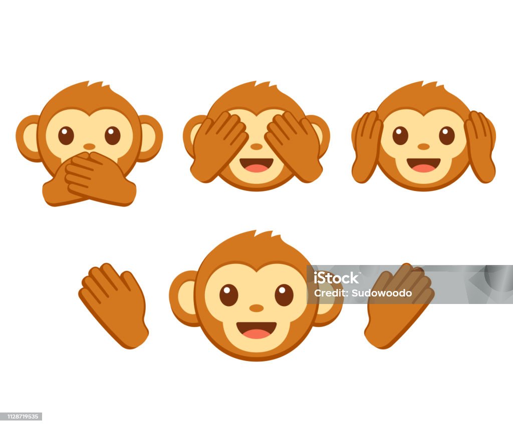 Singe mignon emoji ensemble - clipart vectoriel de Singe libre de droits