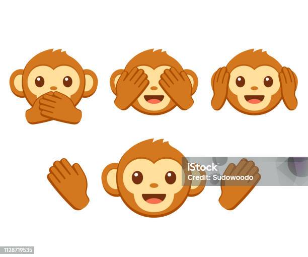 Singe Mignon Emoji Ensemble Vecteurs libres de droits et plus d'images vectorielles de Singe - Singe, Grand singe, Émoticon
