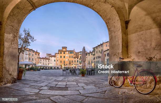Lucca Italy View Of Piazza Dellanfiteatro Square Stock Photo - Download Image Now