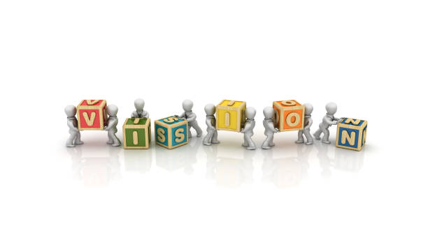 Business People Carrying VISION Buzzword Cubes - 3D Rendering