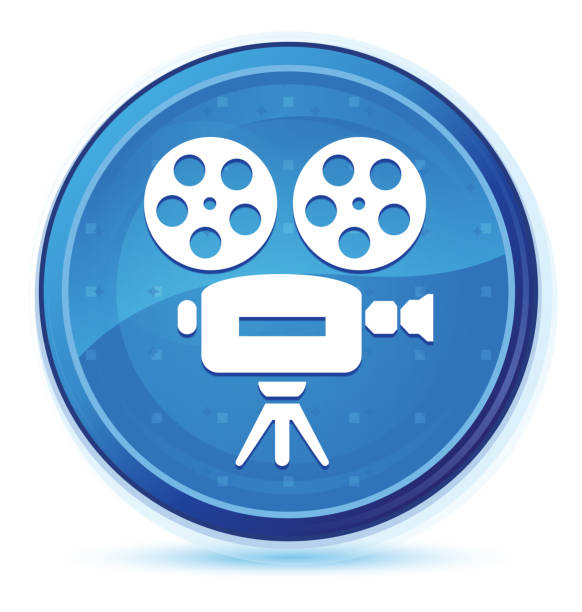 비디오 카메라 아이콘 한밤중 파란 주요 라운드 버튼 - prime video stock illustrations