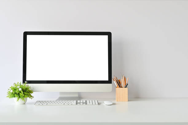 istock Workspace with mockup computer and office supplies with copy space office desk table. 1128726751