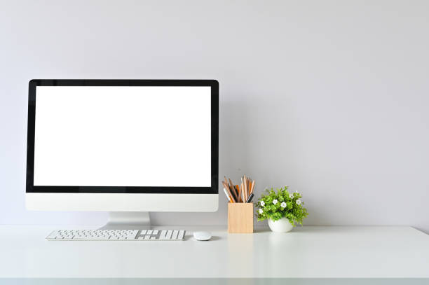 istock Workspace with mockup computer and office supplies with copy space office desk table. 1128726809
