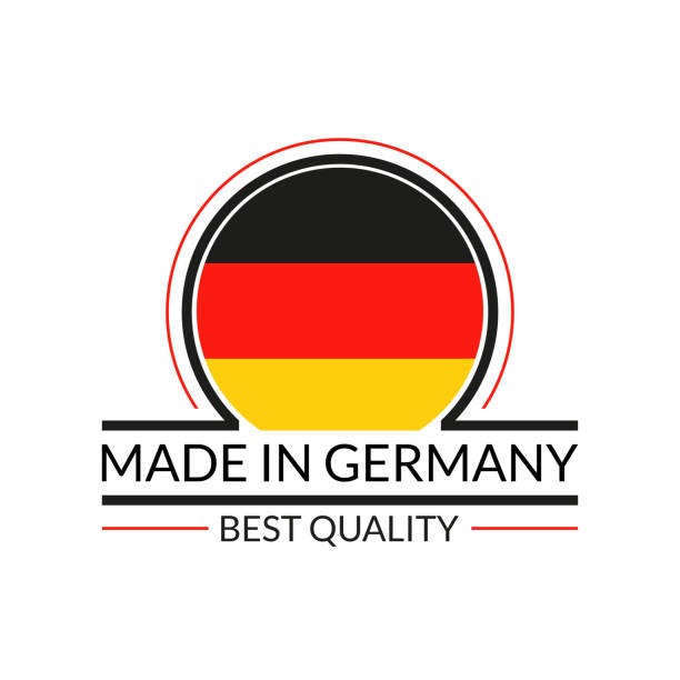 made in deutschland-logo oder abzeichen mit deutschen kreis flagge. beste qualität-symbol. vektor-illustration. - germany postage stamp yellow red stock-grafiken, -clipart, -cartoons und -symbole