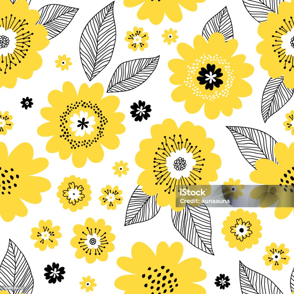 blomst lager hele Floral Seamless Pattern Stock Illustration - Download Image Now - Flower,  Yellow, Summer - iStock