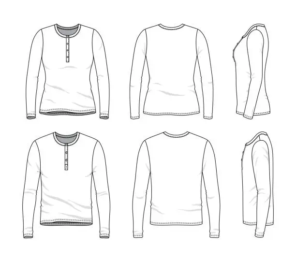 Vector illustration of Blank clothing templates of long sleeved tee.