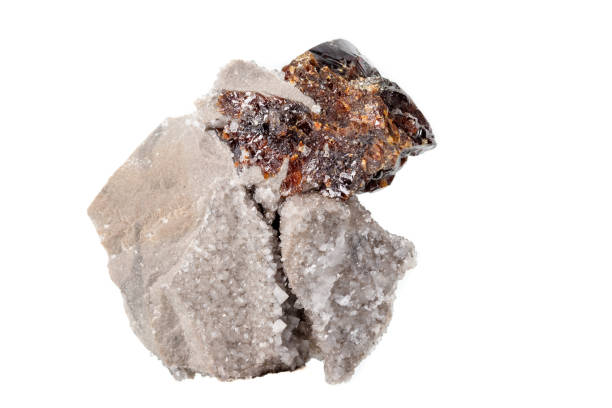 istock Macro of mineral Sphalerite stone on microcline on white background 1128745968