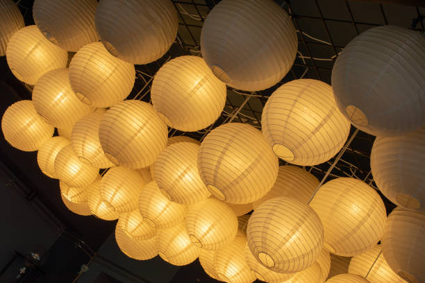 istock Bunch of paper lantern lamps in display 1128746032