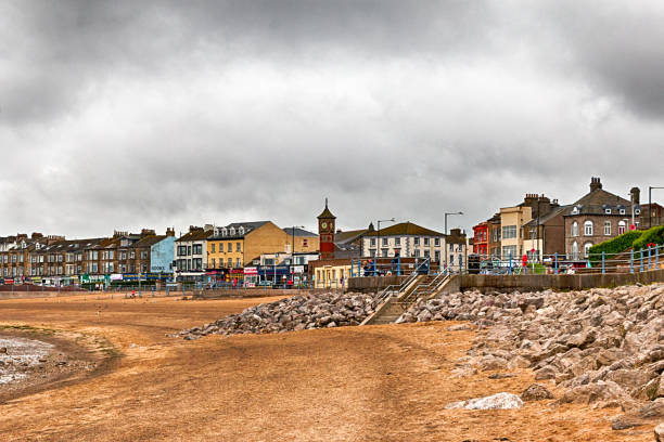 Morecambe Coast Morecambe, United Kingdom - July 23 2018: A view from Morecambe Bay coast, Lancashire, England. HDR. lancaster lancashire stock pictures, royalty-free photos & images