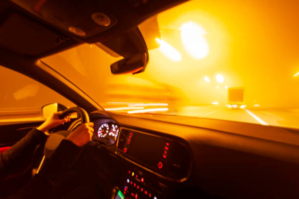 Head lamp of A car, standing on a road,
