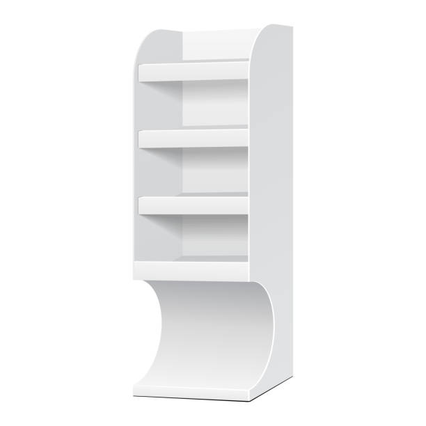 istock White POS POI Cardboard Blank Empty Displays With Shelves Products On White Background Isolated. Ready For Your Design. Product Packing. Vector EPS10 1128752507