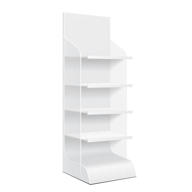 istock White POS POI Cardboard Blank Empty Displays With Shelves Products On White Background Isolated. Ready For Your Design. Product Packing. Vector EPS10 1128755792