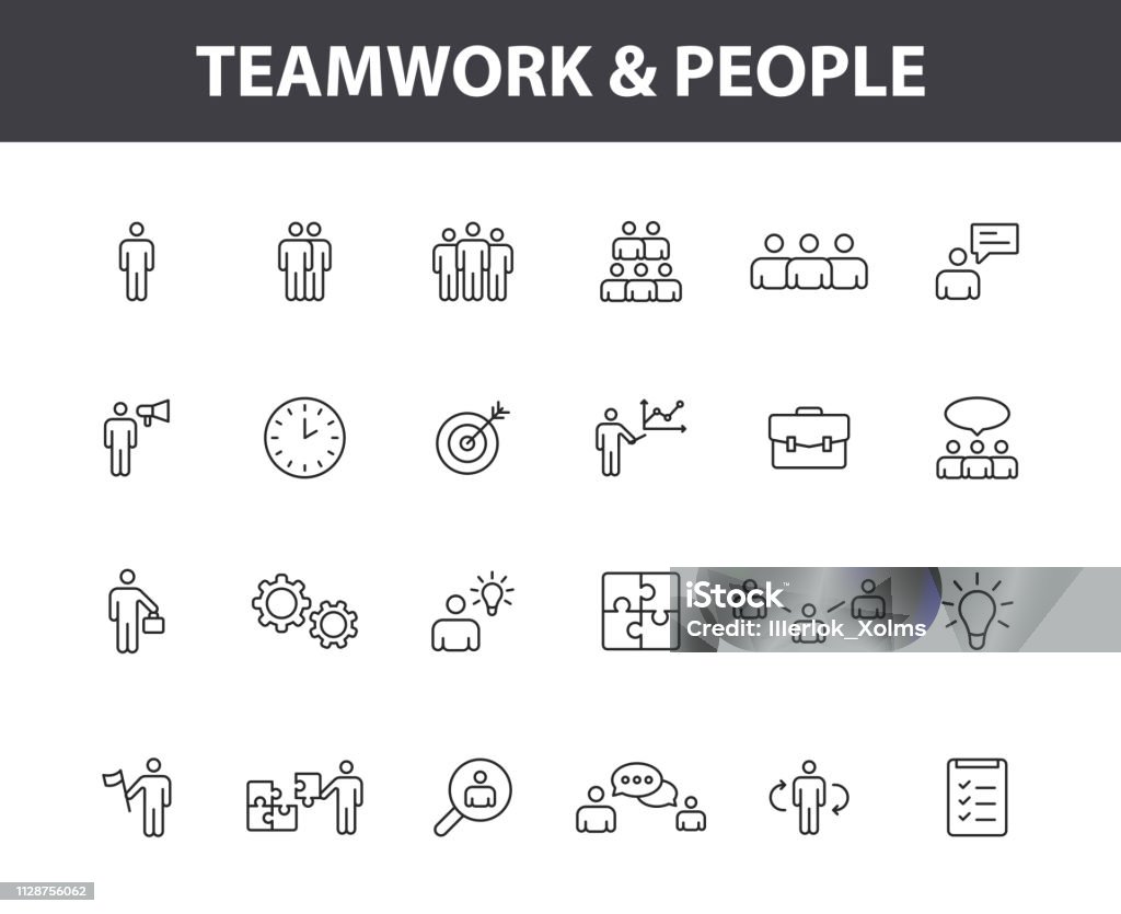 Set of 24 Teamwork web icons in line style. Team Work, people, support, business. Vector illustration. Set of 24 Teamwork icons in line style. Team Work, people, support, business. Vector illustration People stock vector