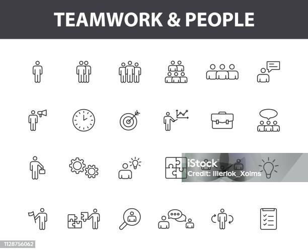 Set Of 24 Teamwork Web Icons In Line Style Team Work People Support Business Vector Illustration Stock Illustration - Download Image Now