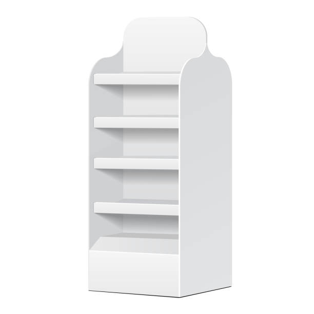 istock White POS POI Cardboard Blank Empty Displays With Shelves Products On White Background Isolated. Ready For Your Design. Product Packing. Vector EPS10 1128756242