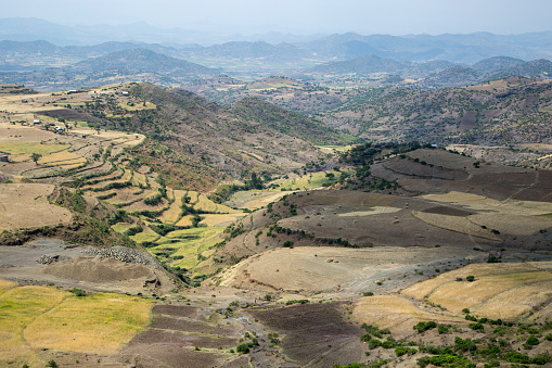 Terraced farming around the historic town of Lalibela in the Amhara region, where the majority of the population is involved in agriculture.