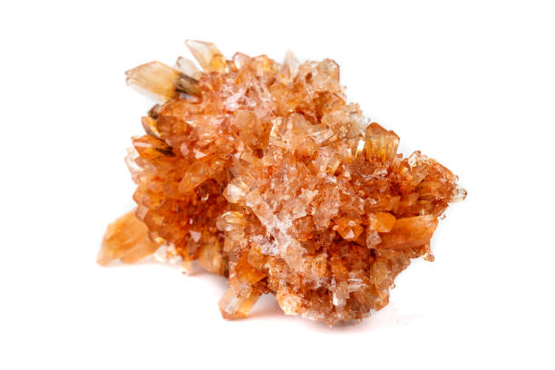 istock Macro of mineral stone Creedite on microcline on white background 1128762753