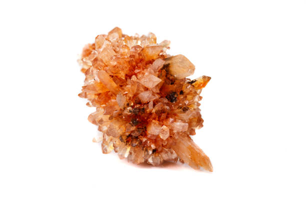 istock Macro of mineral stone Creedite on microcline on white background 1128764152