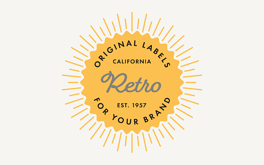 Yellow Retro Stamp Label Template with Sunburst on the Light Background