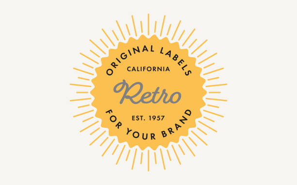 Retro Stamp Label Template with Sunburst Yellow Retro Stamp Label Template with Sunburst on the Light Background hipster culture stock illustrations