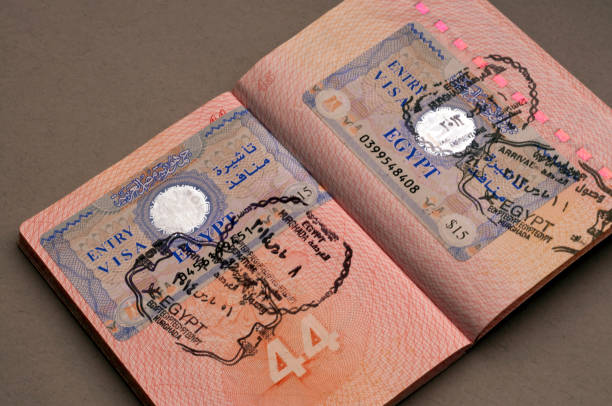 istock Entry Egyptian visa in the passport. Selective focus. Travel concept. 1128779066