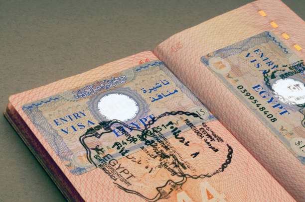 Entry Egyptian visa in the passport. Selective focus. Travel concept.