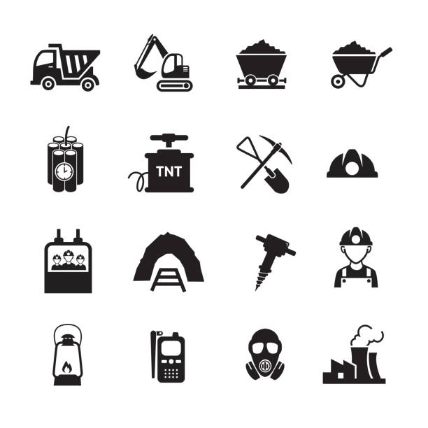 ilustrações de stock, clip art, desenhos animados e ícones de mining industry icons set - mining