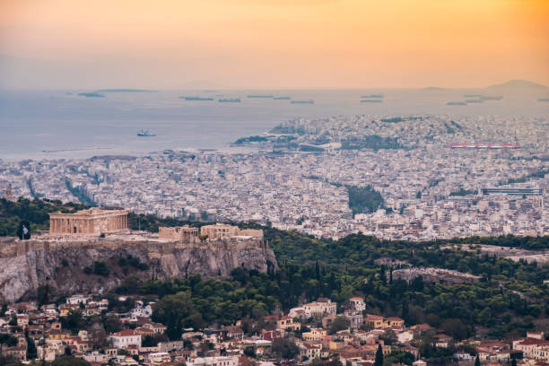 istock Cityscape of Athens with Acropolis during sunset, Greece 1128782442