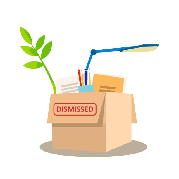 Cardboard Box Full Personal Belongings. Get Fired Cardboard Box Full of Personal Belongings. Get Fired. Dismissed Office Worker Stuff. Stationery, Lamp, Plant, Notebook, Document Property of Jobless. Flat Cartoon Vector Illustration fired employee stock illustrations