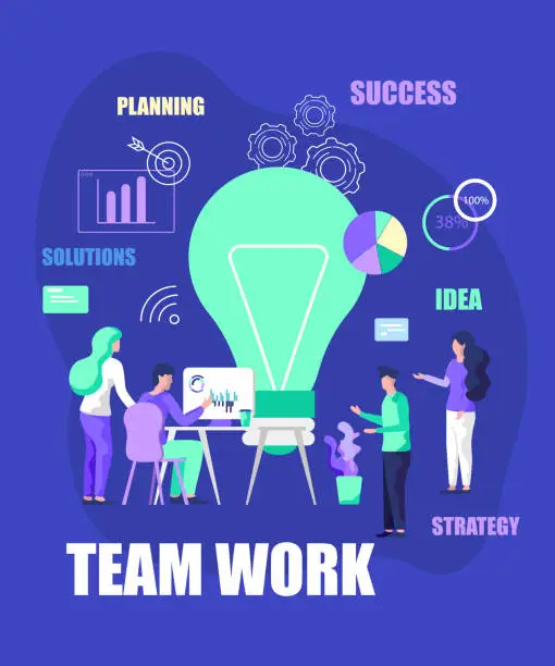 Vector illustration of Team Work Idea Planning Solutions Success Strategy