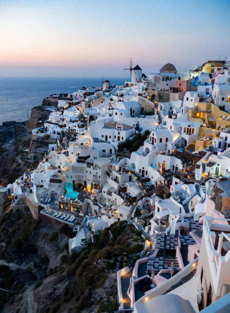 istock Classic Cityscape of Oia at sunset 1128783919