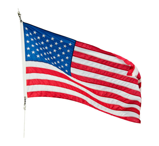 istock American flag waving  on white background 1128786251