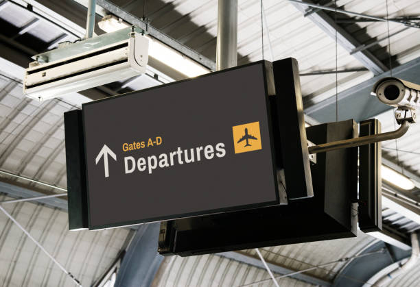 istock Blank digital billboard at the airport mockup 1128788525