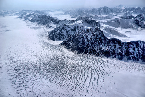 Aerial View of a Flowing Glacier in Denali National Park.  Some of these glaciers are thousands of feet deep.  The one we landed on is supposed to be 3,000 feet deep.