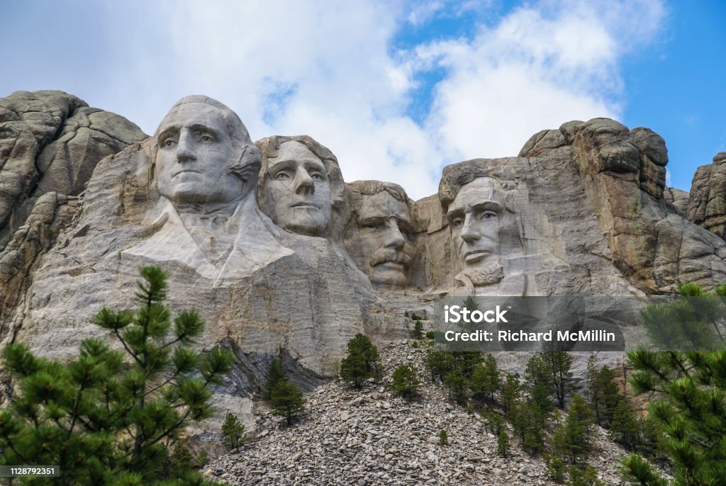 Mount Rushmore, South Dakota. Famous Landmark and Mountain Sculpture - Mount Rushmore, near Keystone, South Dakota. US President Stock Photo
