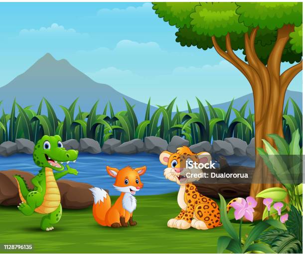 Wild Animals Playing On The Beautiful Landscape Stock Illustration -  Download Image Now - Animal, Animal Wildlife, Beauty - iStock