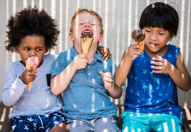 Children enjoying with ice cream