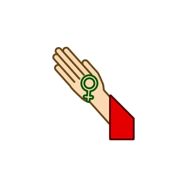 Vector illustration of Woman hand, woman symbol, feminism color icon. Element of 8 march icon. Premium quality graphic design icon. Signs and symbols collection icon for websites, web design, mobile app