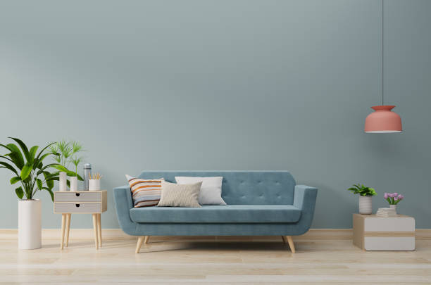istock Modern living room interior with sofa and green plants,table 1128799643