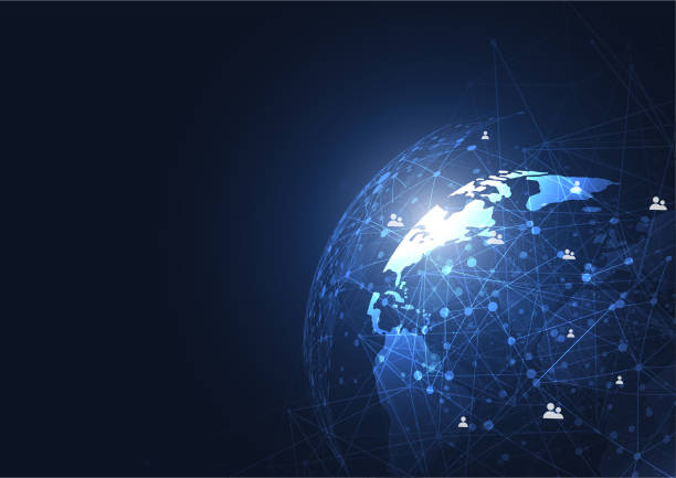 istock Global network connection. World map point and line composition concept of global business. Vector Illustration 1128801245