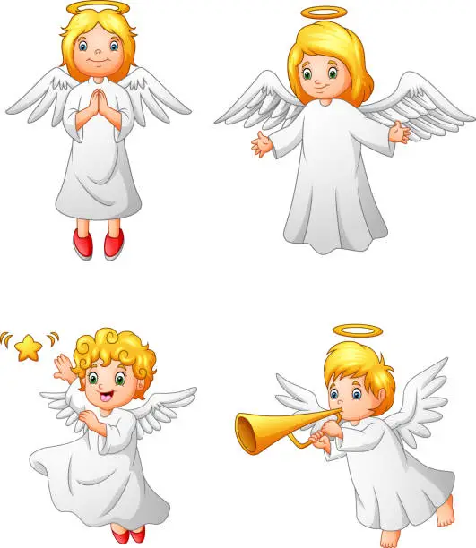 Vector illustration of Cartoon angels collection set
