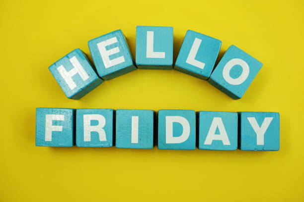 istock Hello Friday alphabet letters on yellow background 1128808583